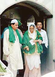 Former Prime Minister of Bangladesh Sheikh Haseena comes out of the Nizammuddin Dargah, New Delhi, after offering prayers on Friday.
