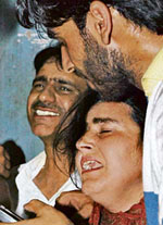 Relatives wail over the death of Jammu and Kashmir former MLA Ghulam Nabi Dar who was killed in a militant attack at a rally at Kulgam in south Kashmir, on Saturday.