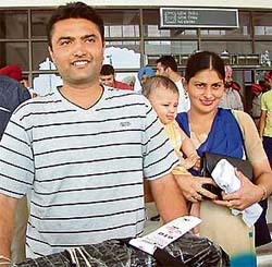 Kanwaljit Singh, a resident of Bathinda, is all smiles as he along with his family, arrive at Rajasansi Airport, Amritsar