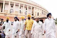 Members of Parliament from Punjab walk out of Parliament to talk to mediapersons on farmer's issues on Tuesday