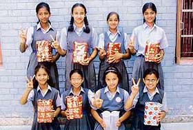 Cagers of Blue Bird High School, Sector 16, Panchkula, in a joyous mood after fetching gold in the district-level girls’ u-14 basketball competition