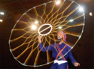 A Sikh warrior displays his skill during the Sikh Shastar Vidyaa competition in Delhi