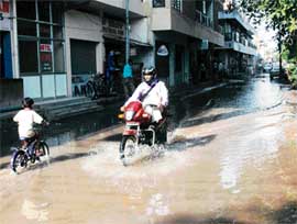 Sewerage water on a road in Atawa, Sector 42, Chandigarh, has been creating problems for the residents for the past four days.