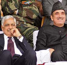 J&K Chief Minister Ghulam Nabi Azad and former Chief Minister Mufti Mohammed Sayeed at the cultural show during the Independence Day celebrations in Srinagar on Tuesday.