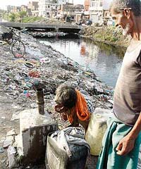 A resident of New Madhopuri situated on the banks of Budda Nullah in Ludhiana consumes contaminated water from the hand pump
