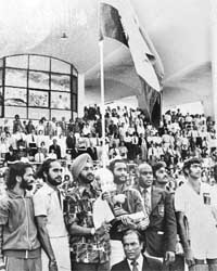 Ajit Pal lifts the 1975 World Cup trophy in Kuala Lumpur