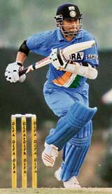 Sachin Tendulkar runs for a quick single during the second one-day match of the triangular series in Kuala Lumpur between India and the West Indies on Thursday