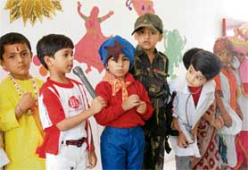 Students of DAV Public School, Sector 39, Chandigarh take part in a fancy dress competition in the school on Thursday.