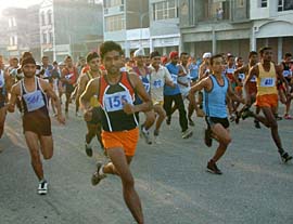 Athletes participate in the cross-country run in Amritsar.