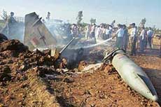 The mangled remains of the MIG-29 aircraft that crashed in Ambala on Thursday.