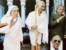 Ludhiana resident Chander Shekhar Parbhakar (inset) has made wax statues of Mother Teresa, Mahatma Gandhi and A.P.J. Abdul Kalam, among others