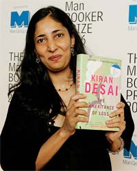 Kiran Desai displays her book The Inheritance of Loss that won the Man Booker Prize after a ceremony at The Guildhall in London