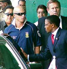 South African cricketer Herschelle Gibbs arrives at the Delhi Police headquarters for questioning