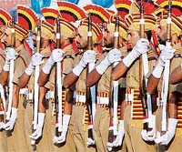 Punjab Police personnel pay tributes to martyrs of the force on the 47th Police Commendation Day at Police Lines in Patiala on Saturday.