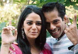 TV actor Mona Singh with her “Jhalak Dikhlaa Ja” choreographer Tobby Fernandes at the Taj, Chandigarh, on Monday.