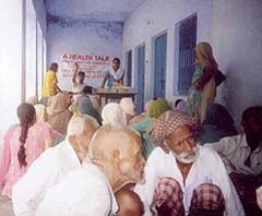 Villagers of Majri block waiting to get their medical check-up done at a health camp
