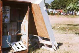 An uncovered electricity junction box at the Employees Colony on the PGI campus in Chandigarh