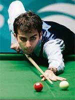 Pankaj Advani in action during the billiards final in Doha