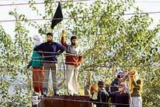 Inmates of Kot-Bhalwal jail, Jammu, protest against the searching of their barracks on Sunday
