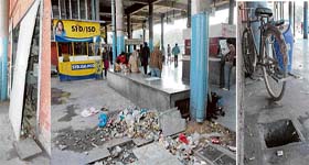 A pile of garbage and an open manhole speak volumes about the state of cleanliness at the Inter State Bus Terminus, Sector 17, Chandigarh