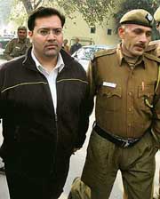 Manu Sharma is produced at the Delhi High Court in New Delhi on Wednesday for sentencing. 