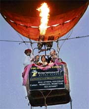 Sunil and Vandana come down after exchanging nuptial vows afloat a hot air balloon in Jaipur