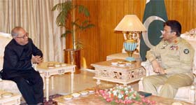 Pakistan President Pervez Musharraf and Indian Foreign Minister Pranab Mukherjee hold talks in Islamabad