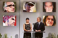 Actress Salma Hayek and Academy of Motion Picture Arts and Sciences President Sid Ganis announce the nominees in the Best Picture category, during the Academy Awards nominations announcement in Beverly Hills, California