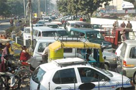 Traffic chaos at Namdev Chowk in Jalandhar