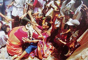 A ceremony intiating one of the sect, who is decalred a widow soon after she is made a bride