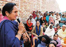 Mrs Surinder Kaur, wife of former Chief Minister Parkash Singh Badal, at Chapianwali village on Thursday.