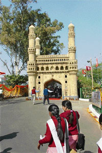 A replica of the Charminar at the entrance of the mela ground