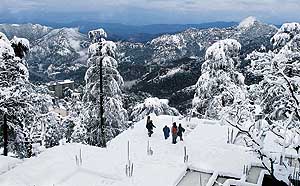  A view of Shimla after heavy snowfall on Sunday.