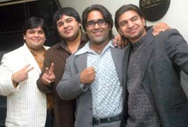 (From R to L) Sachin, Pankaj and Kush, sons of music director Charanjit Ahuja, with their cousin Rocky during their visit to Jalandhar on Thursday in connection with the release of music albums on Thursday.