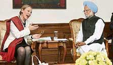Manmohan Singh with External Relations Commissioner of European Commission Benita Ferraro Waldner