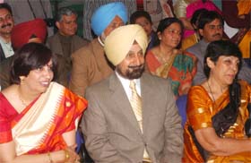 Mr R.S Gill, DGP, (centre) along with Ms Rashmi Vij, Principal, DAV Police Public School, watches the school function at the PAP complex in Jalandhar