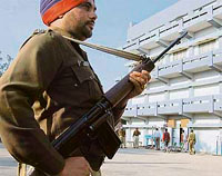 Security outside a counting centre in Phase VI of Mohali
