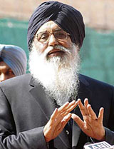 Parkash Singh Badal talking to media persons after meeting with the President in New Delhi on Saturday.