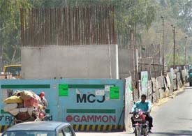 Under-construction flyover on the GT Road near DAV College in Jalandhar.