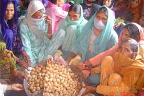 A group of women with their days offering