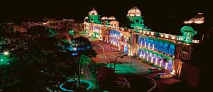 Mubarak Mandi Palace illuminated on the eve of Jammu heritage festival.