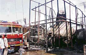 The remains of the 250-MW transformer at Moga power grid that was destroyed in a fire on Friday night