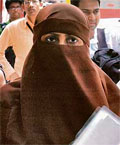 Ruksana Suleman, one of the accused in the 1993 Mumbai blasts case, outside the special TADA court at Arthur Road jail in Mumbai on Friday.