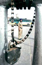 A view of the main gate of the Patiala bus stand during Punjab bandh