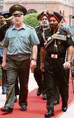 General J.J. Singh, Chief of the Army Staff, with General Lexie Feodorovich Aslov, Commander-in-Chief, Russian Land Forces, at South Block on Monday. 