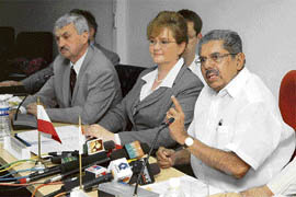 Union Minister of Overseas Indian Affairs Vayalar Ravi and Labour Minister of Poland Anna Kalata speak at a press conference in New Delhi. Indian construction workers might well be heading to Poland after the two countries signed a memorandum of understanding. Ravi said signing a pact with Poland will streamline migration of labour from India to Poland.