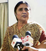 Rajni Patel speaks at a press conference in New Delhi. 