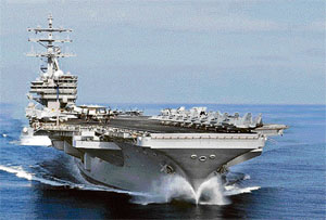 The USS Nimitz docked at Chennai at about 6 am on Monday.