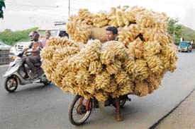 This two-wheeler rider is almost invisible amidst the large number of snack items he is carrying on his vehicle in Chennai.