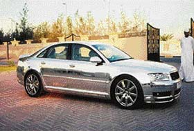 ROYAL RIDE: This Audi A8 in silver was made for a Sheikh. It’s not silver in colour but is made of pure silver!